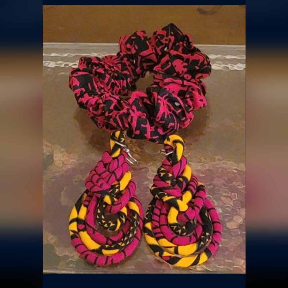 Colorful Braided Earrings and Scrunchie Set
